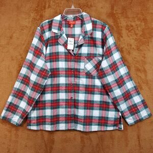 HOLIDAY LANE Sleep Shirt Womens XL Red Plaid Collared Button Up Flannel Pajama